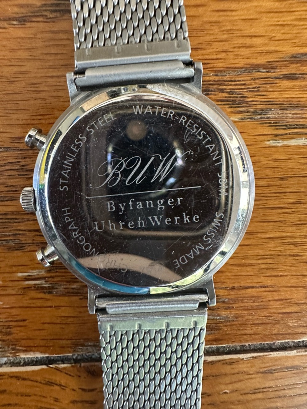 Byfanger Uhren Werke Swiss Made black chronograph watch featuring mesh band VGUC - Picture 3 of 8
